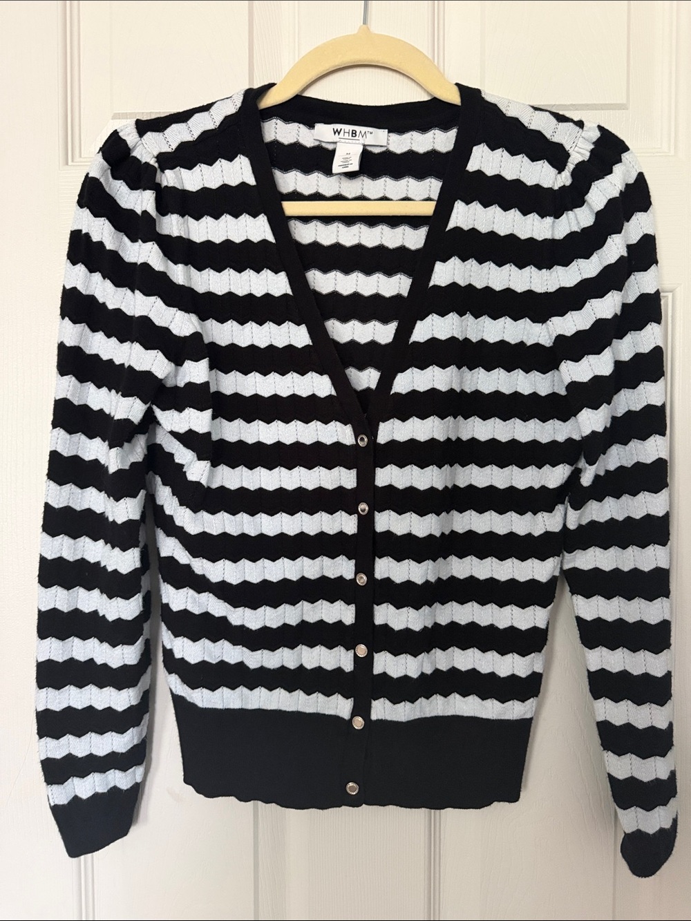 White House Black Market Black & White Striped Button-Front Cardigan